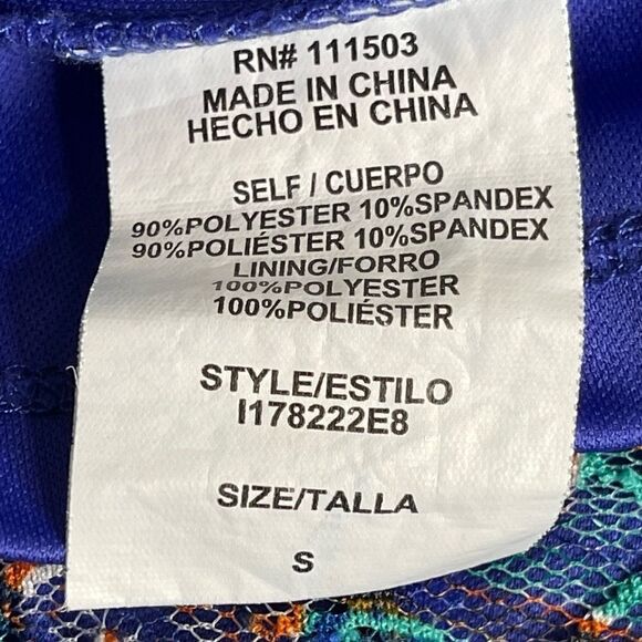 As U Wish Blue Green Geometric Halter Neck Metal Detail Shift Dress Size Small - Picture 8 of 15